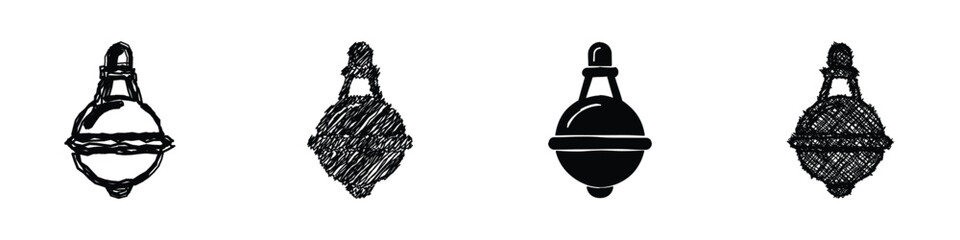 A set of four fishing floats, rendered in various artistic styles including sketch and silhouette, presented on a clean white backdrop © Vova7