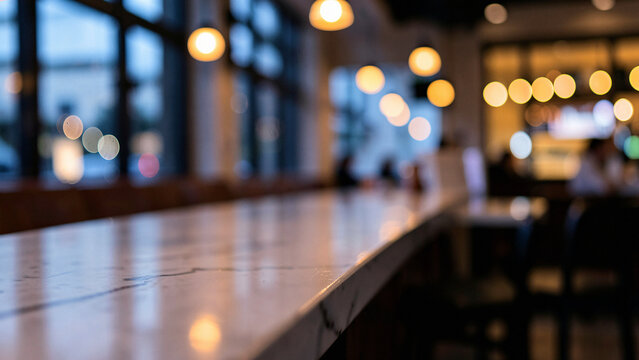 Low Angle View Of Cafe Marble Counter Edge