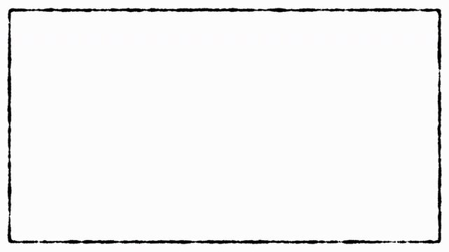動画 白背景に手描き風の黒い四角いフレームが動くループ飾り枠素材 4K ｜ Black hand drawn rough frame loop white background 4K