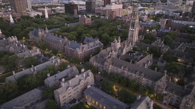 Aerial view of Yale University at night
