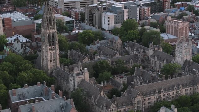 Drone footage of Yale University . Shot on a summer day