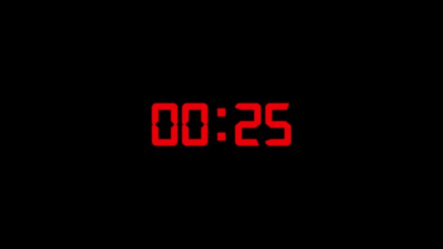 30 seconds countdown timer animation, from 30 to 0 seconds on transparent background. 30 second countdown timer.