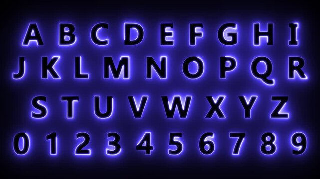 Alphabet text animation from a to z on transparent background, neon glowing alphabet fire sign animated text from A to Z with alpha channel .