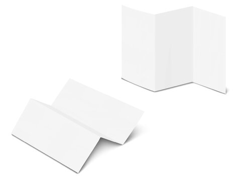 Blank white 3 panel 6 page zig zag concertina fold card. Realistic vector mockup. Accordion fold brochure, booklet, leaflet, flyer. 3d mock-up. Z folded paper sheet. Template for design