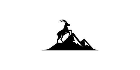 Fototapeta premium Goat Mountain Climbing Black Silhouette Icon.
