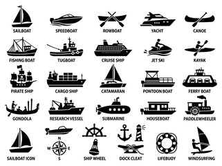 Vector Icons of Various Boats and Watercrafts Collection © rizki