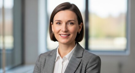 Obraz premium Professional portrait of a confident businesswoman in a grey blazer