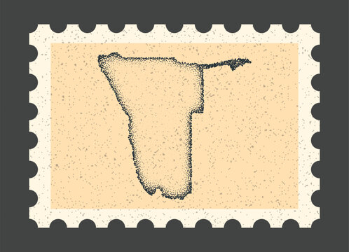 Vintage postage stamp with Namibia map. Retro dotted stipple vector illustration of country borders on textured paper background illustration backdrop