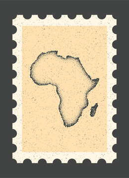Vintage postage stamp with Africa map. Retro dotted stipple vector illustration on textured paper background illustration backdrop