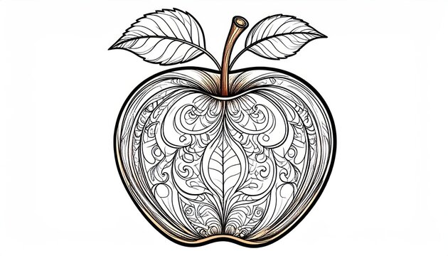 Intricate mandala apple illustration for coloring page on white background