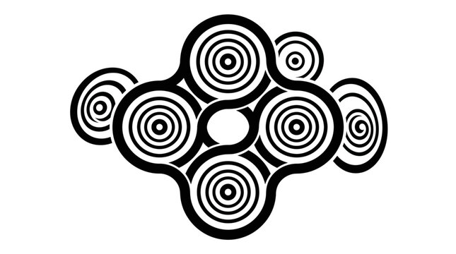 Concentric circle pattern with spiral elements black and white vector illustration