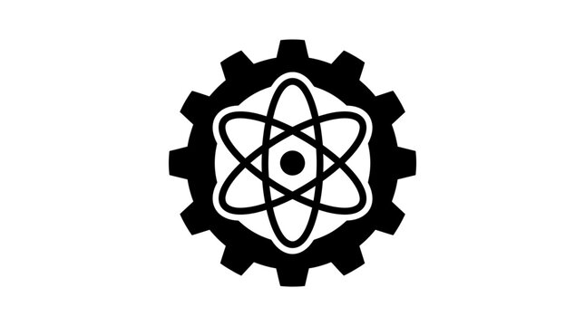 Gear with atomic structure icon black silhouette on white background