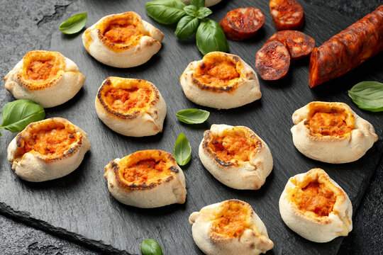 Italian Salami Pizza Bites on stone board