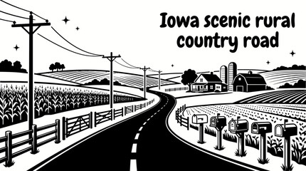 rural road in iowa featuring paved country highways wooden fences roadside mailboxes utility poles grain fields and traditional midwestern farmland creating an authentic agricultural transportation © samira