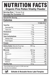 Fototapeta premium nutrition facts vector label template for organic pine pollen vitality powder