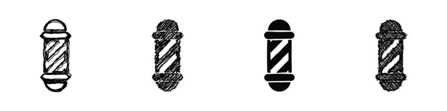 Four distinct barber pole symbols are presented, showcasing different artistic renderings and textures for visual variety