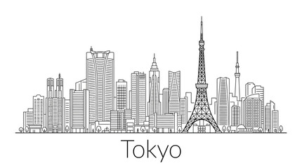 Fototapeta premium Tokyo Skyline Line Art - Iconic Cityscape Illustration