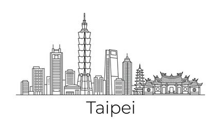 Obraz premium Taipei Skyline Illustration - Iconic Buildings Outline
