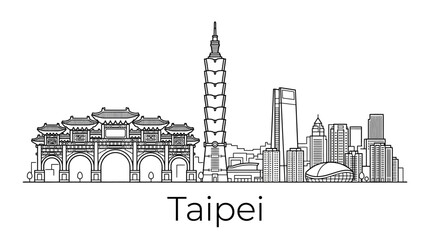 Obraz premium Taipei skyline illustration - iconic landmarks, modern architecture, travel vector art