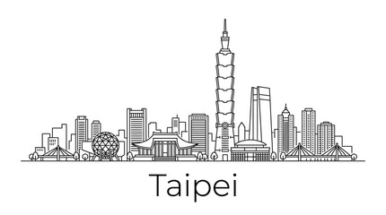 Obraz premium Taipei Skyline Line Art: Iconic Landmarks and Modern Architecture
