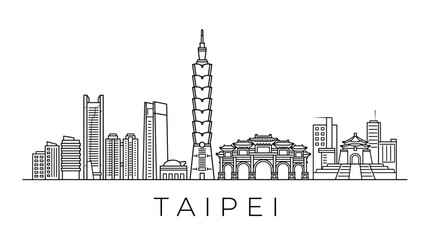 Obraz premium Taipei Skyline: Modern & Traditional Architecture Line Art