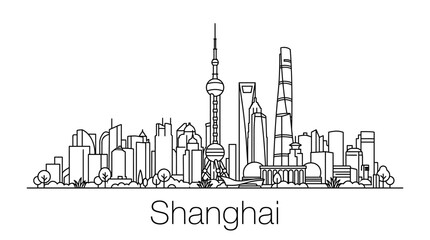 Obraz premium Shanghai skyline outline, modern cityscape, iconic skyscrapers, urban landmark