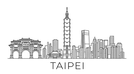 Obraz premium Taipei Skyline Silhouette: Iconic Buildings and Archway Vector Illustration