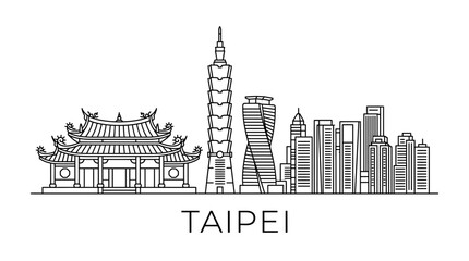 Obraz premium Taipei Skyline Silhouette: Iconic Landmarks, Modern & Traditional Architecture