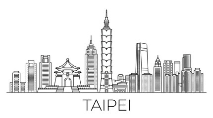 Obraz premium Taipei skyline, modern cityscape, iconic landmarks, minimalist line art illustration