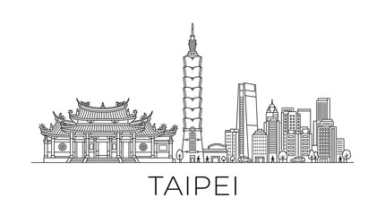 Obraz premium Taipei Skyline Silhouette with Taipei 101 and Traditional Temple