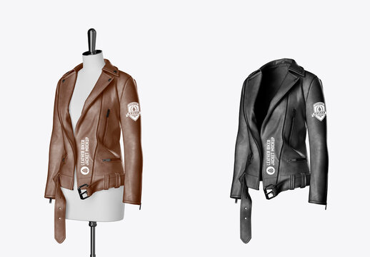Female Leather Biker Jacket Mockup