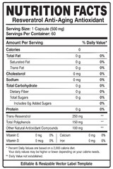 Fototapeta premium nutrition facts vector label template for resveratrol antioxidant supplement