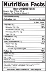 Fototapeta premium nutrition facts vector label template for raw unfiltered tahini