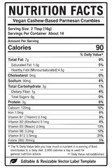 Fototapeta premium nutrition facts vector label template for vegan cashew-based parmesan crumbles