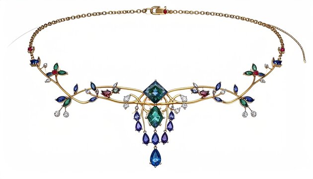 Elegant Colored Gemstone Necklace with Floral Branch Design