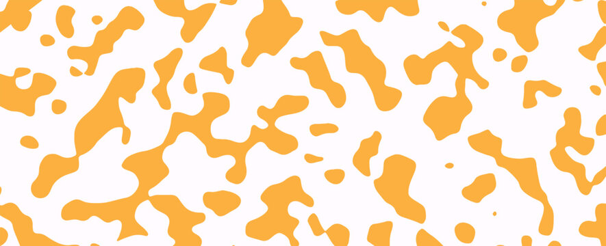 Abstract yellow camouflage pattern background. Seamless cow print texture, organic fluid shapes vector for modern design, fashion textile, and banner.