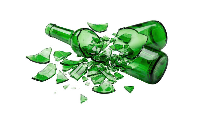 Broken green glass beer bottle isolated on transparent background