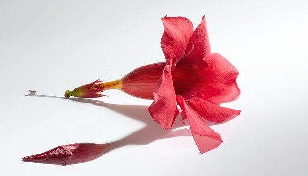 Red Mandevilla Flower Botani Cal Bloom on White Background
