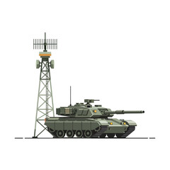 Fototapeta premium Military Tank and Communication Tower Illustration on White
