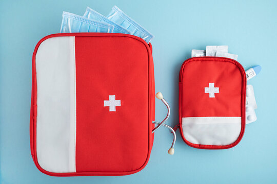 First aid kits with medical supplies for emergency preparedness
