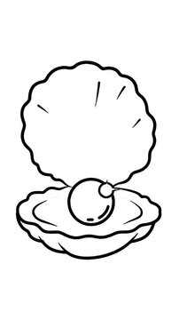 Animation of a clam shell opening to reveal a pearl inside, simple line art