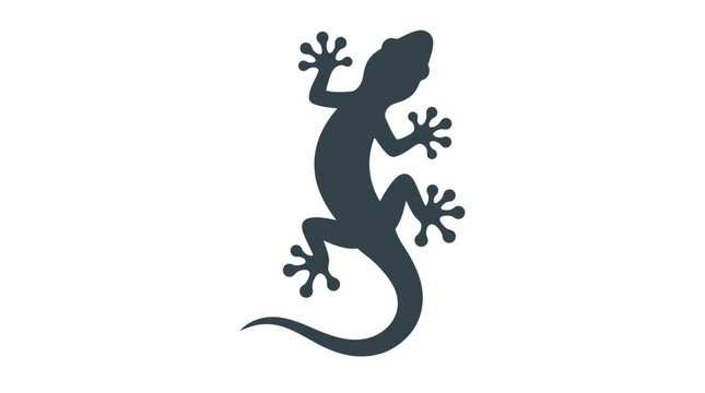 A simple dark grey lizard silhouette graphic design with rounded toes and a long curved tail