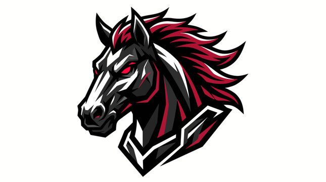 Powerful stallion mascot with red eyes and aggressive mane