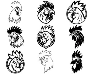 Rooster Head Logo Collection .Set of rooster and chicken head logo icons, vector illustrations. © SumaiyaAkter