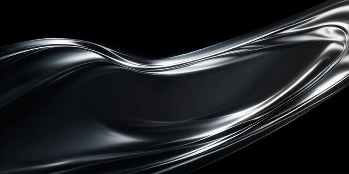 Abstract metallic wave flow. Glossy liquid metal or chrome texture, dynamic fluid motion, luxury and futuristic design.
