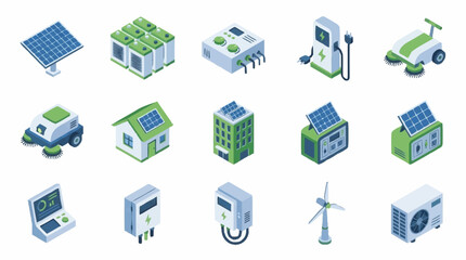 Fototapeta premium Renewable energy technology and green infrastructure icons.