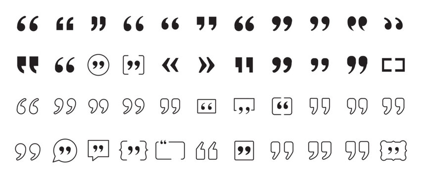 Quotation Marks and Punctuation Icon Set with Comma, Apostrophe, Parenthesis, and Speech Quote Symbols. quotation mark double quote icon set vector. Collection of various quotation mark symbols, icons