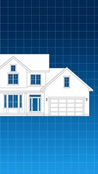 White house blueprint elevation on blue grid