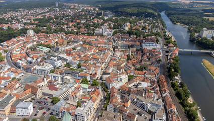 Obraz premium Aerial View of Schweinfurt on the Main River in Lower Franconia, Bavaria, Germany