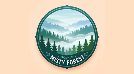 Misty forest landscape with pine trees. © Gam